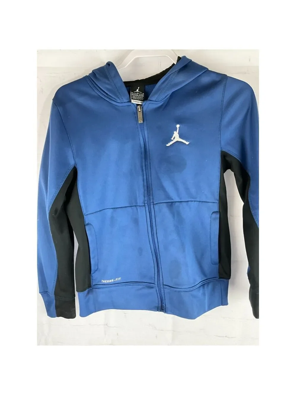 Kids Boy's Nike Air Jordan Therma-Fit Full Zip Hooded Jacket Size Medium Blue